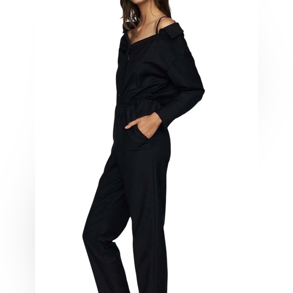 [s] MAJE NWT Jumpsuit Pesto Cold Shoulder Pockets Minimalist Black Size 36 Small - Picture 8 of 12